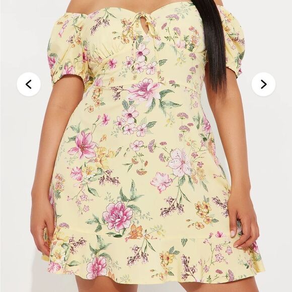 Floral Off-Shoulder Dress in Yellow - Picture 1 of 2
